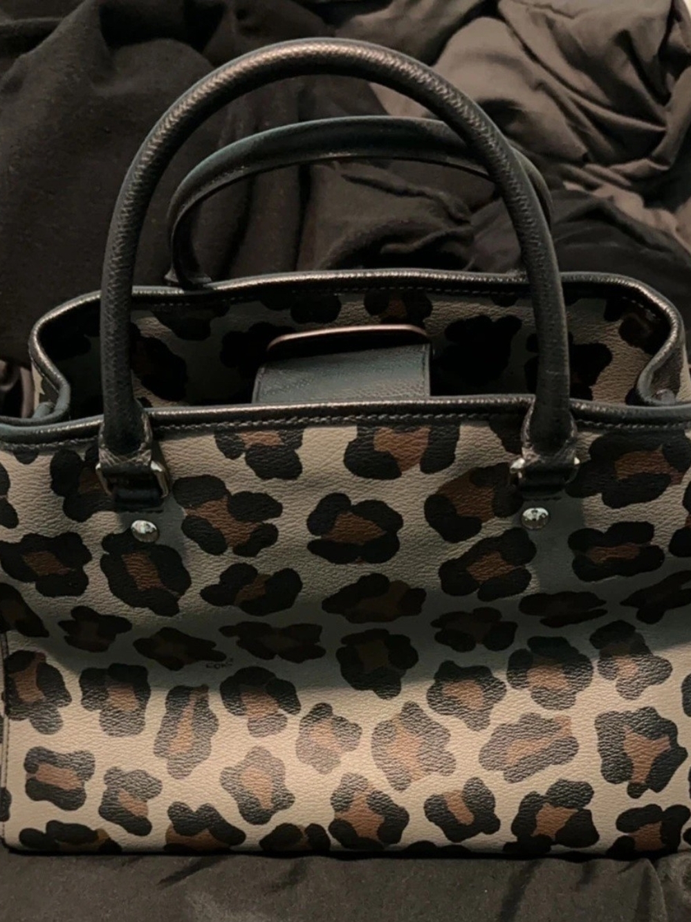 Coach Leopard Print Women's Satchel Bag - Black & Brown